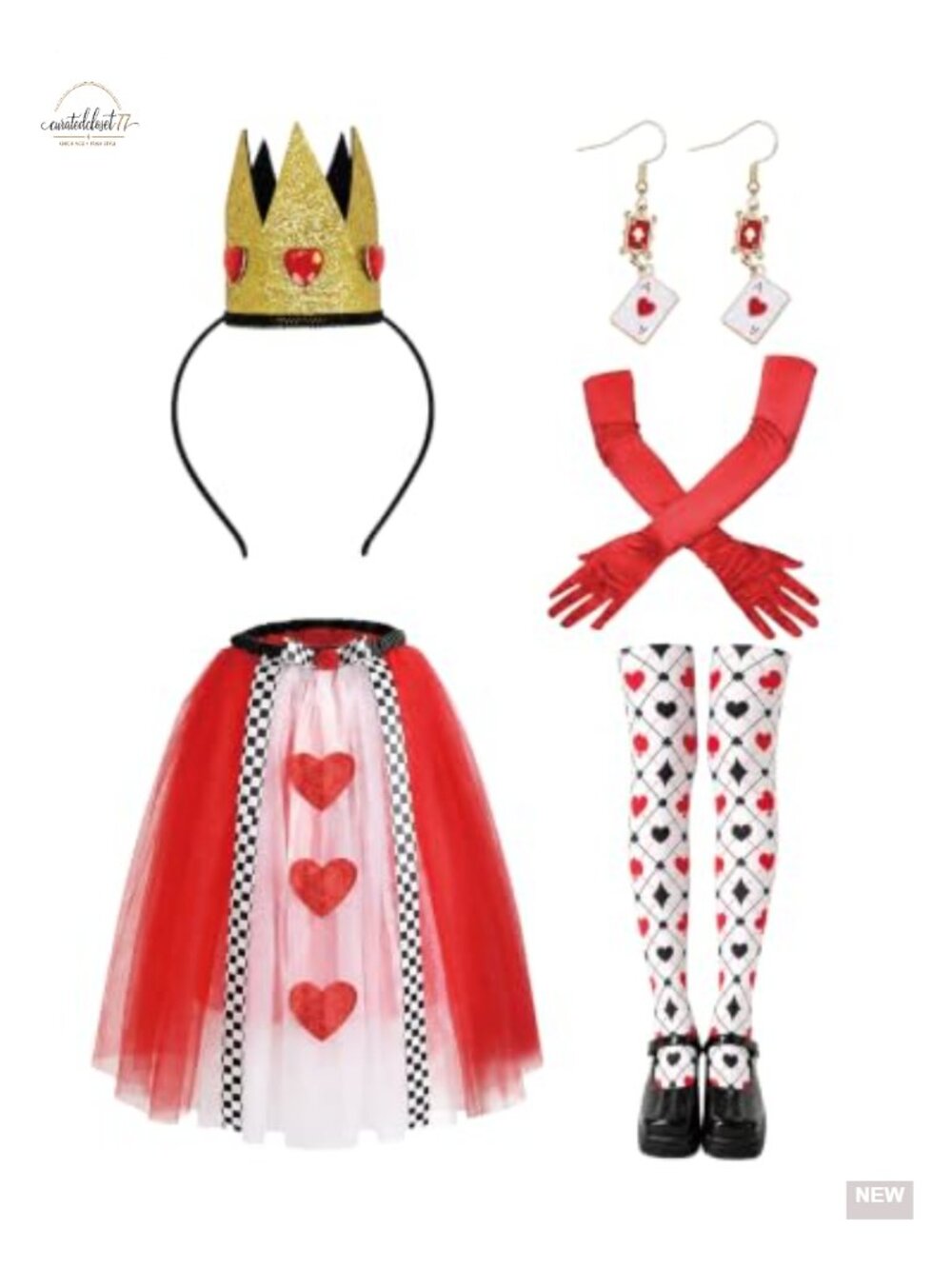 Queen of Hearts Costume Accessory Set with Tutu Skirt Gloves Stockings